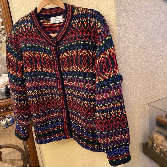 Vintage UNITED COLORS OF BENETTON Multi-Color Wool Blend Cardigan Size 48-M/L - Picture 2 of 10